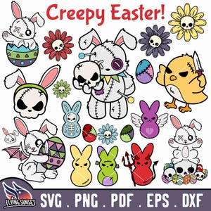 Niedliche Gruselige Ostern SVG, Goth Ostern Clipart, Horror Ostern Cut Datei-Download, Voodoo Kaninchen Puppe, digitale Aufkleber PNG PDF