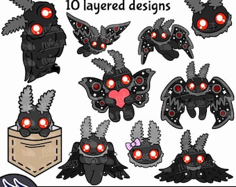 Cute Mothman Cryptid SVG, Mothman Clipart Cut Files, Kawaii Cryptid PNG, Mothman Peeking Monster Digital Sticker