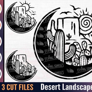 Désert paysage SVG, désert lune scène PNG, sud-ouest Clipart sticker, Cricut coupe fichier Arizona, Sedona Sun tourbillon vinyle, Silhouette eps DXF