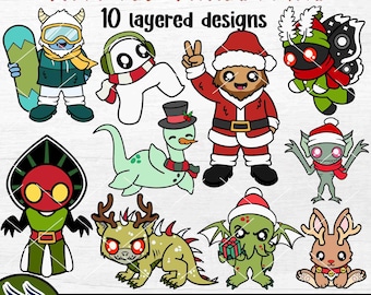 Imágenes prediseñadas crípticas de Navidad, lindo paquete SVG críptidas, Feliz Navidad Bigfoot Santa, Rudolph Chupacabra, Fresno Nightcrawler, Jackalope PNG