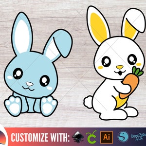 Cute Bunny Rabbit SVG PNG, Kawaii Rabbit Clipart Bundle, Hare Cut File ...