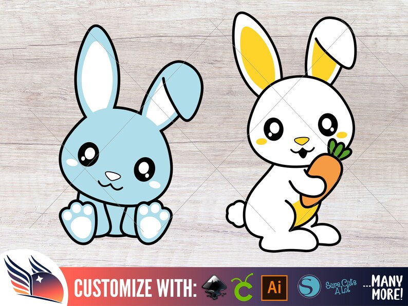 Cute Bunny Rabbit SVG PNG, Kawaii Rabbit Clipart Bundle, Hare Cut File ...