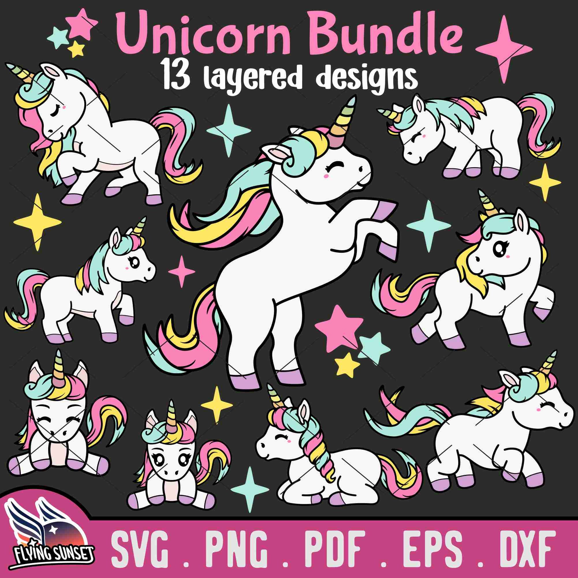 Cute Unicorn SVG Bundle, Kawaii Unicorn Clipart, Layered Cut File ...