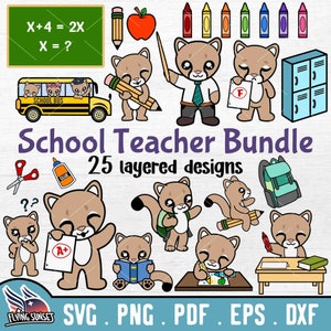 Cute School SVG Clipart, Mountain Lion Cougar Bundle, Elementary Teacher Cut Files for Cricut, First Day Kindergarten Vector pdf DXF