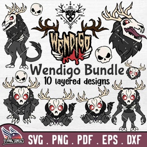 Cute Wendigo SVG Clipart, Kawaii Wendigo PNG Bundle, Cryptid Cut File, Cricut Wendigo Decal DXF, Cryptozoology Art