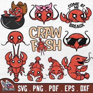 Cute Crawfish SVG PNG, Crawfish Boil Clipart, Crawdad Layered Vinyl, Cajun Shrimp Cartoon, Breaux Cut File Cricut Silhouette, Louisana DXF