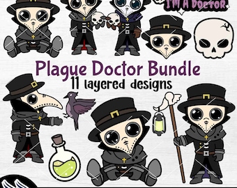 Cute Plague Doctor Clipart, Black Plague Mask SVG PNG, Kawaii Goth Gothic Doctor, Steampunk Sticker Printable, Creepy Spooky Halloween DXF