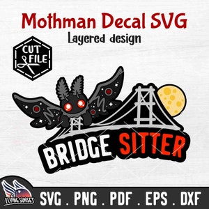 Cute Mothman SVG Decal, Bridge Sitter Mothman West Virginia Clipart, Printable Sticker Download, Point Pleasant Cut File,  Vinyl Iron On PNG