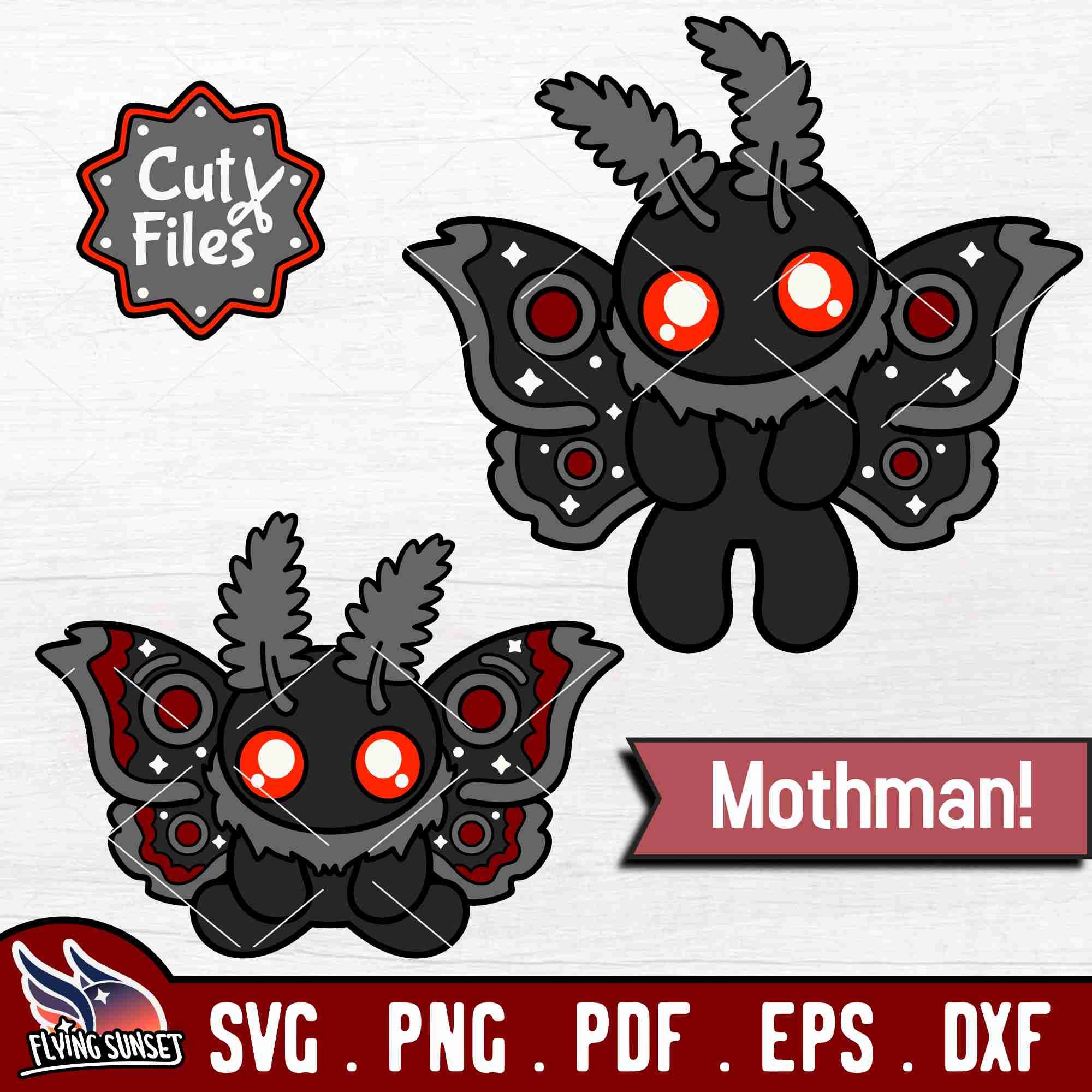 Cute Mothman SVG, Mothman Clip Art Cut Files, Kawaii Cricut PNG, Spooky Urban Monster Sticker, Sweet Mothman Illustration PDF