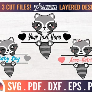 Monograma de mapache SVG, lindo mapache clipart, paquete de animales del bosque del bosque, panda de basura PNG, archivo de corte cricut, vector, descarga digital DXF