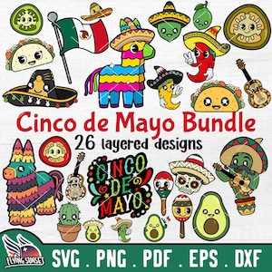 Cinco De Mayo SVG Clipart, Mexicaanse PNG, Cute Fiesta Illustratie, Calavera Vlag Avocado pdf, Instant Download Art, Sombrero Art Cut File DXF