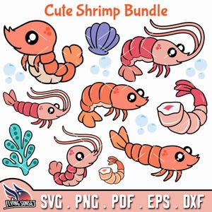 Süße Garnelen SVG, Garnelen Clipart Bundle, Garnelen Schnittdateien Cricut, Layered Garnelen Bilder PNG