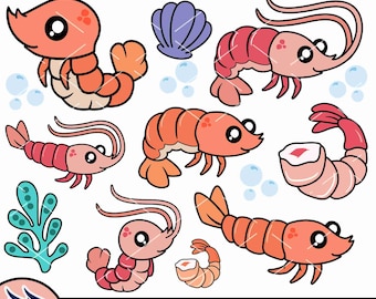 Cute Shrimp SVG, Shrimp Clipart Bundle, Prawn Cut Files Cricut, Layered Shrimp Images PNG