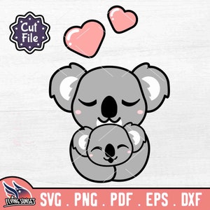 Madre e hijo Koala svg, lindo koala svg, bebé koala svg, día de las madres kawaii, chibi animal onesie, mamá y bebé koala cricut archivo cortado