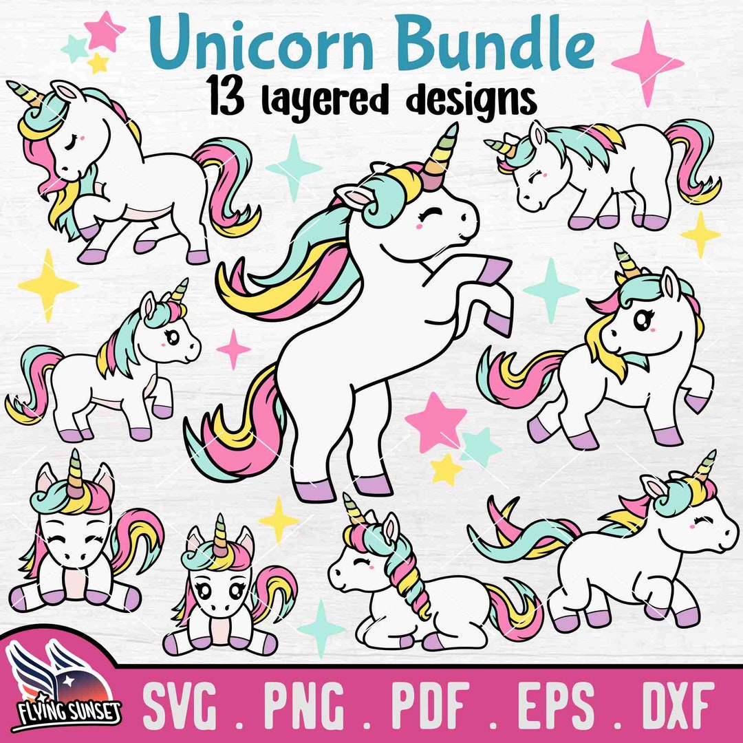 Cute Unicorn SVG Bundle, Kawaii Unicorn Clipart, Layered Cut File ...