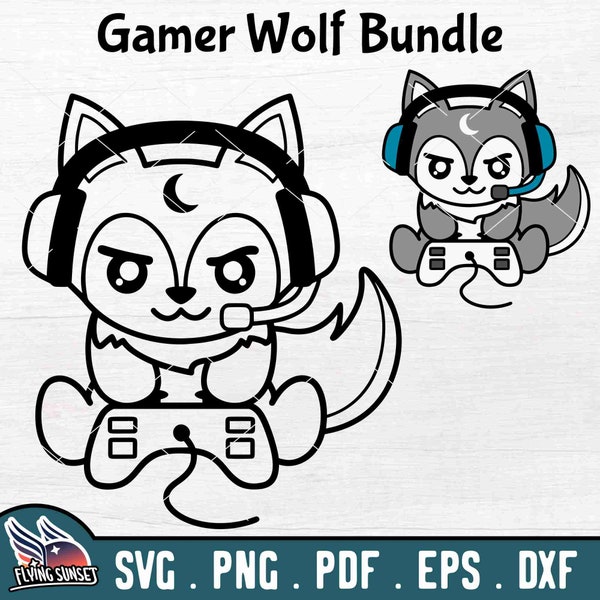 Gamer Wolf SVG, Funny Wolf svg, Cute Wolf Outline, Gaming Silhouette, Nerdy Cricut Cut File, Video game PNG, Streamer Shirt, Birthday EPS