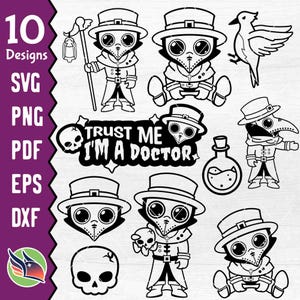 Plague Doctor Outline SVG, Plague Doctor Coloring Printables, Cute Medieval Digital Stencil, Kawaii Gothic Download PNG PDF dxf eps