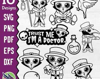Plague Doctor Outline SVG, Plague Doctor Coloring Printables, Cute Medieval Digital Stencil, Kawaii Gothic Download PNG PDF dxf eps