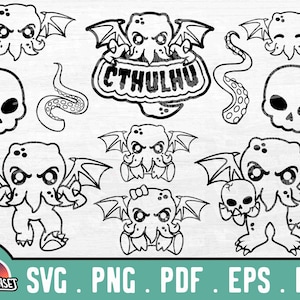Süßer Cthulhu Umriss SVG, Baby Cthulhu Clip Art, süßer Cryptid Aufkleber, Seemonster Cricut Cut Datei, Cthulhu Malseite zum Ausdrucken