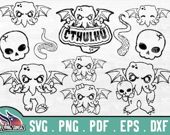 Cute Cthulhu Outline SVG, Baby Cthulhu Clip Art, Cute Cryptid Sticker Download, Sea Monster Cricut Cut File, Cthulhu Coloring Page Printable
