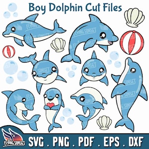 Niedlicher Delfin SVG, Delfin Clipart, Kawaii Delfin PNG, Kawaii Schweinswal, Cricut Schnittdatei, pdf eps dxf