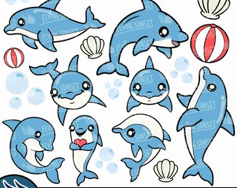 Cute Dolphin SVG, Layered Dolphin Clipart, Baby Dolphin PNG Bundle, Kawaii Porpoise Vector, Cricut Cut File, pdf eps dxf