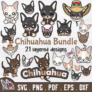 Chihuahua SVG Clipart, Cute Mexican Animal PNG, Cricut Cut File, Puppy Face Dog Mom pdf, Layered Short Hair Pup eps, Kawaii Silhouette DXF