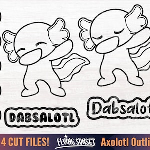 Contorno fofo de axolote SVG PNG, arquivo de corte de axolote, página para colorir de axolote kawaii, design de decalque engraçado de axolote, camiseta de aniversário infantil, DXF de axolote