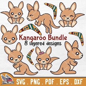 Niedliches Känguru SVG, Baby Känguru svg, Kawaii Känguru Clipart, Australisches Tier, Bumerang-Shirt, Outback Bundle, Aussie Cartoon EPS DXF