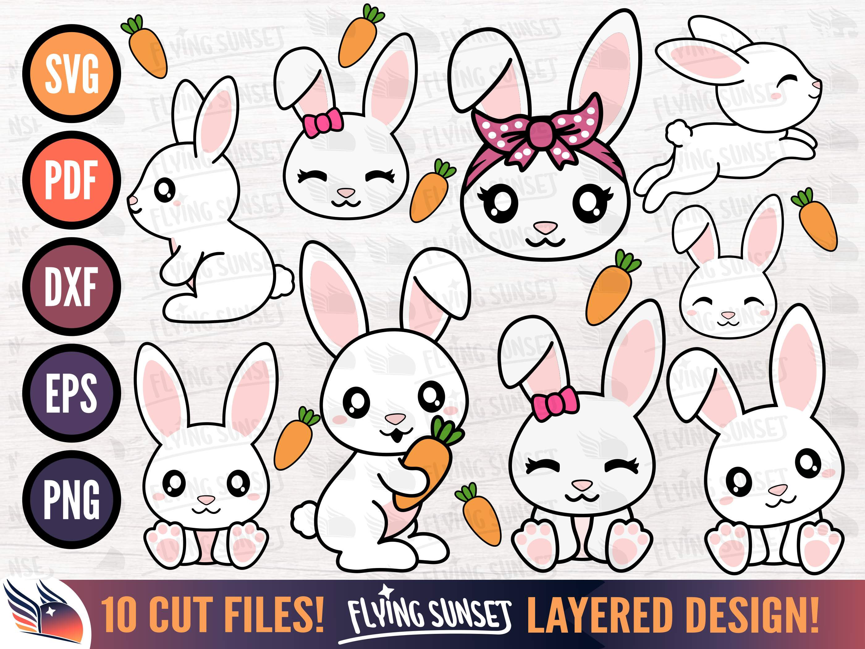 Cute Bunny Rabbit SVG PNG, Kawaii Rabbit Clipart Bundle, Hare Cut File ...