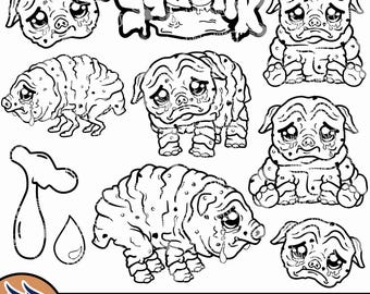 Cute Squonk Outline SVG, Squonk Coloring Page Art, Cryptid Clipart PNG Bundle, Pennsylvania Monster Decal, Digital sticker download