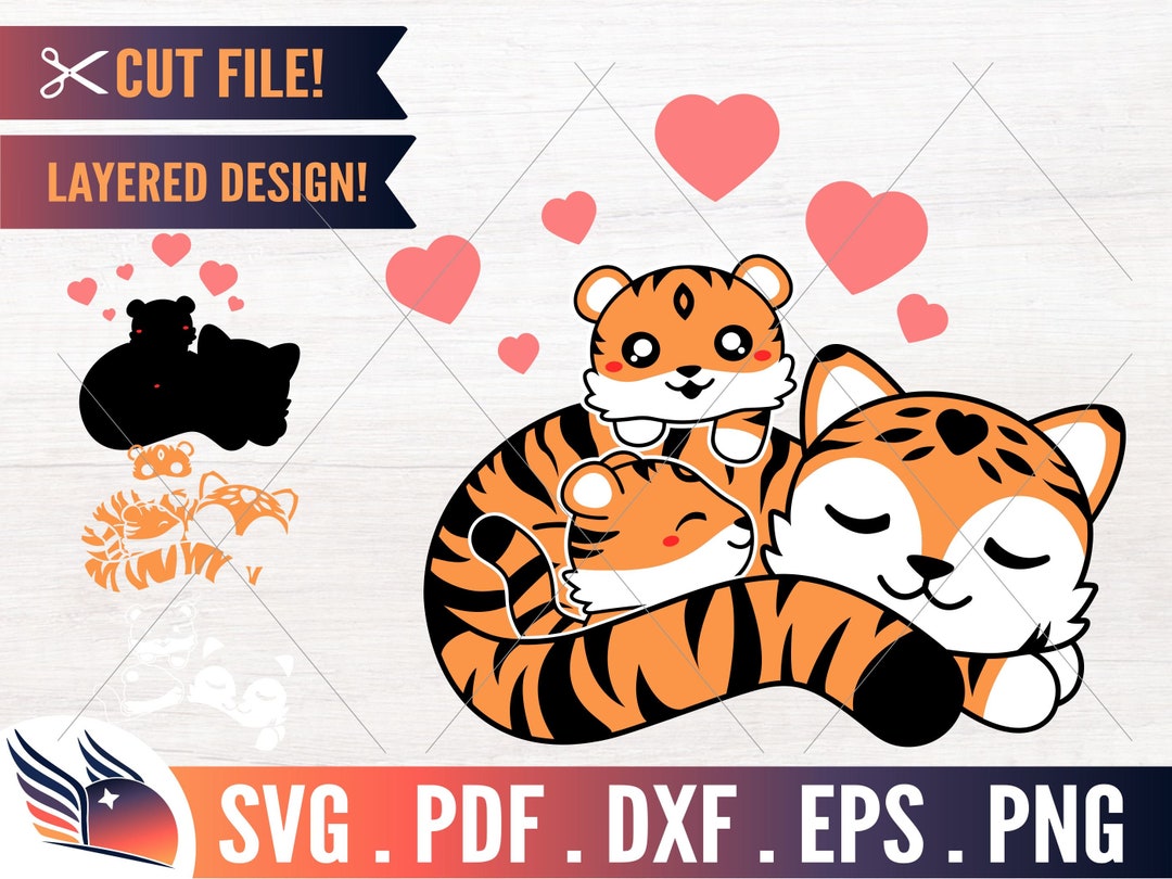 Tiger Mom and Cubs SVG, Baby Tiger Svg, Momma Clipart, Mothers Day Cut