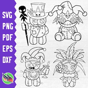 Boneca Voodoo Mardi Gras SVG, Esboço de Coloração Voodoo Clip Art, Download Digital de Silhueta Voodoo Kawaii, Carnaval de Máscaras de Nova Orleans PNG