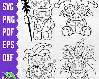 Voodoo Doll Mardi Gras SVG, Voodoo Coloring Outline Clip Art, Kawaii Voodoo Silhouette Digital Download, New Orleans Masquerade Carnaval PNG