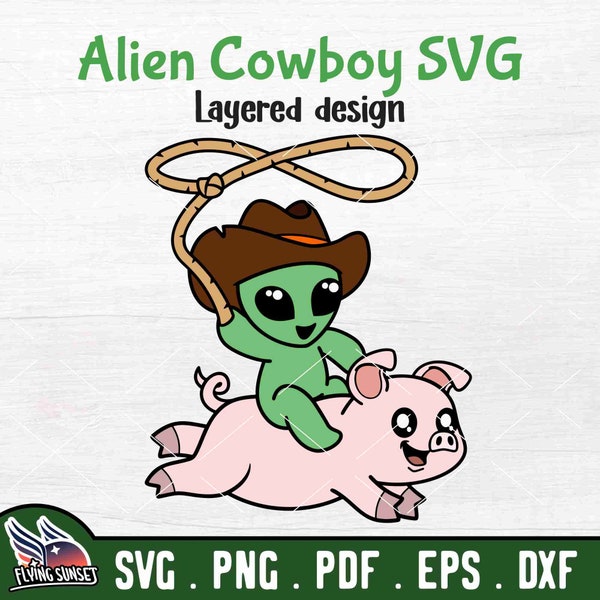 Cute Alien Cowboy SVG, Alien Riding A Pig Clipart, Howdy Partner Digital Download, Vinyl Iron On Sticker, Cosmic Cowboy PNG, Alien Abduction