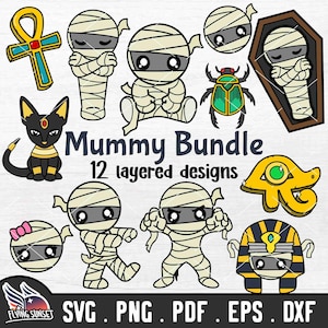 Cute Mummy SVG Clipart, Halloween Cat Cut File, Egypt Pharoah Layered, Eye Of Horus PNG Monster, Ankh Scarab Beetle Hieroglyph Vinyl DXF
