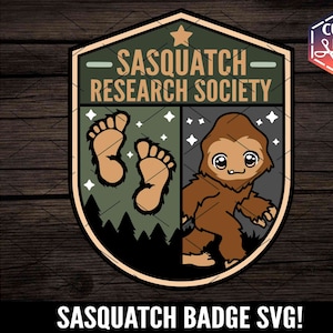 Sasquatch Research Society SVG, Cute Cryptid Clipart PNG, Kawaii Sasquatch Cut File, Layered Vinyl Cricut Monster, Notebook Sticker pdf DXF