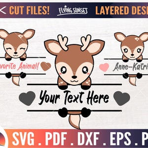 Cute Deer monogram SVG, Baby deer svg, forest animal png, deer clipart, animal onesie, deer birthday shirt, fawn svg, split name png