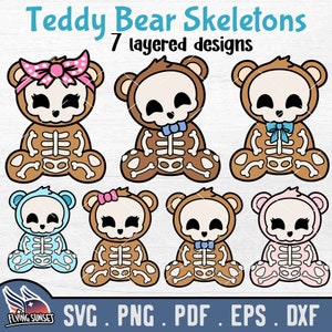 Teddybeer skelet clipart, schattige teddybeer SVG bundel, Teddy PNG gesneden bestand, Cricut vinyl opstrijkbare, instant digitale download, bruine beer kunst