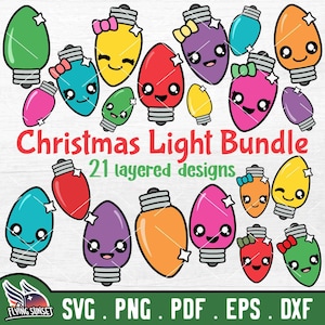 Christmas Light Faces SVG Bundle, Cute Christmas Bulb Clipart, Kawaii Holiday PNG, Christmas Shirt Iron On DIY, Vinyl Tumbler wrap