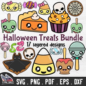 Halloween Candy SVG Clip Art, Trick or Treat Sweets PNG, Cute Halloween Food Snack Sticker, Instant Download Cricut Cut File Bundle DXF