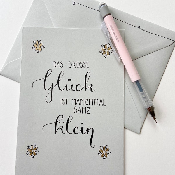 Grußkarte - Handlettering - Glück