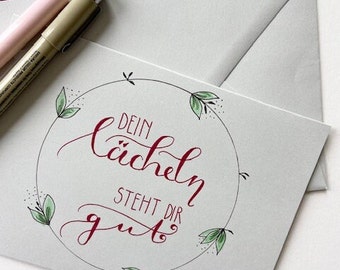 Biglietto d&#39;auguri - scritte a mano - disegno floreale