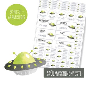 Schulset Namensaufkleber - 62 Aufkleber - UFO - spülmaschinenfest – Klebelinchen