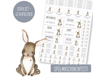 School set name stickers - 62 stickers - rabbit - dishwasher safe – Klebelinchen
