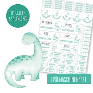 Schulset Namensaufkleber - 62 Aufkleber - Dino - spülmaschinenfest – Klebelinchen