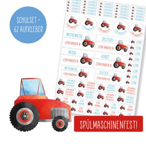 Schulset Namensaufkleber - 62 Aufkleber - Traktor - spülmaschinenfest – Klebelinchen