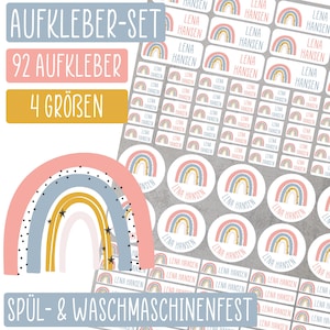 92 Namensaufkleber - für Gegenstände und Kleidung - Regenbogen 2 - Kita, Kindergarten, Schule - personalisiert