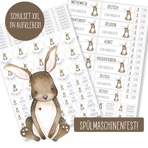 Schulset XXL - 114 Aufkleber - Hase - spülmaschinenfest - Klebelinchen