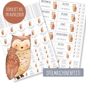 Schulset XXL - 114 Aufkleber - Eule - spülmaschinenfest - Klebelinchen
